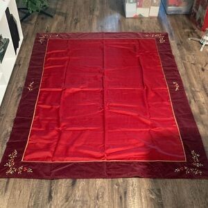 Elegant Red Tablecloth with Embroidered Accents